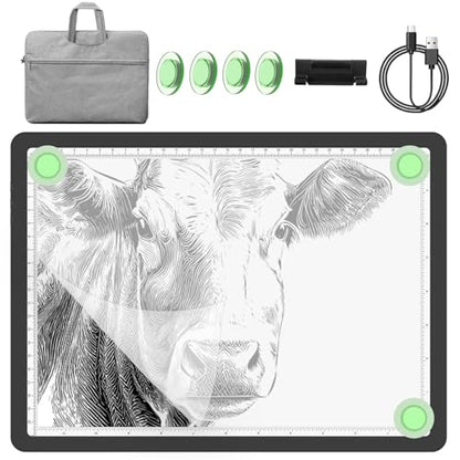 YINGWOND 9000LUX A4 Rechargeable Tracing Light Box with Padded Case,Wireless Diamond Art Light Board,Side Physical Buttons and Magnetic Portable Light Pad for Diamond Painting,Drawing,Sketching - style: Rechargeable A4 Black with Bag
