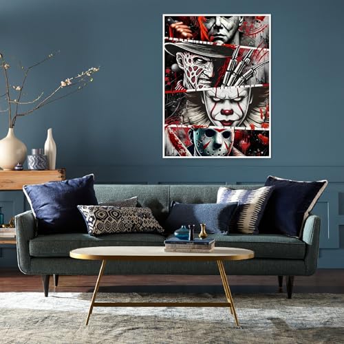 Eiazuiks Halloween Stamping Cross Stitch Kit, Horror Halloween Counting Cross Stitch Kit for Adult Beginners, Full Line DIY Stitching Kit for Home Decor Cross Stitch Patterns 12x16 inches - color: Horror