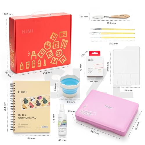 HIMI Deluxe 24 Colors Jelly Gouache Paint Gift Set – Complete Art Kit with Pad, Spray, Palette, Brushes, Painting Knife, Foldable Bucket & Refills for Beginners, Students & Artists - color: 24 Colors