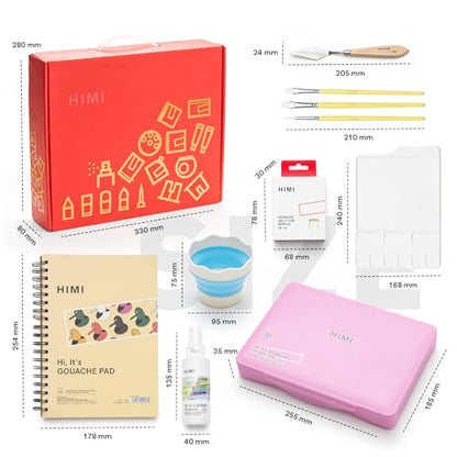 HIMI Deluxe 24 Colors Jelly Gouache Paint Gift Set – Complete Art Kit with Pad, Spray, Palette, Brushes, Painting Knife, Foldable Bucket & Refills for Beginners, Students & Artists - color: 24 Colors