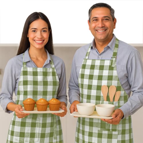 Native Fab Kitchen Apron 2 Pack - 100% Cotton Adjustable, Durable Apron with Pockets, Perfect for Cooking, Baking, Grilling - color: Buffalo, Mint Green