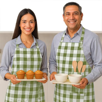 Native Fab Kitchen Apron 2 Pack - 100% Cotton Adjustable, Durable Apron with Pockets, Perfect for Cooking, Baking, Grilling - color: Buffalo, Mint Green