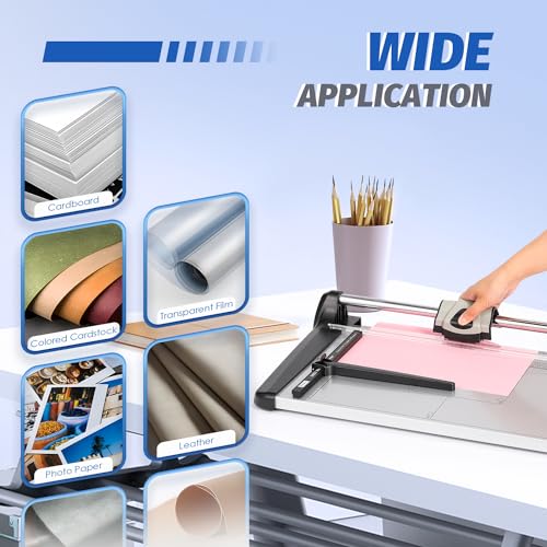 480mm(18.90") Rotary Paper Trimmer, 15 Sheets Heavy Duty Paper Trimmer | Sharp & Safe Blade, Effective for A3-A6 Sizes, Commercial Grade Rotary Paper Cutter for Home/Office/School, Black & Silver - size: 18.90"