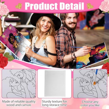 Harloon 36 Pcs 8 x 10 Inch Pre Drawn Canvas for Painting Afro Queen Pre Stretched Canvas Painting for Adults Sip and Paint Party Supplies Favor - style: Sexy Couples