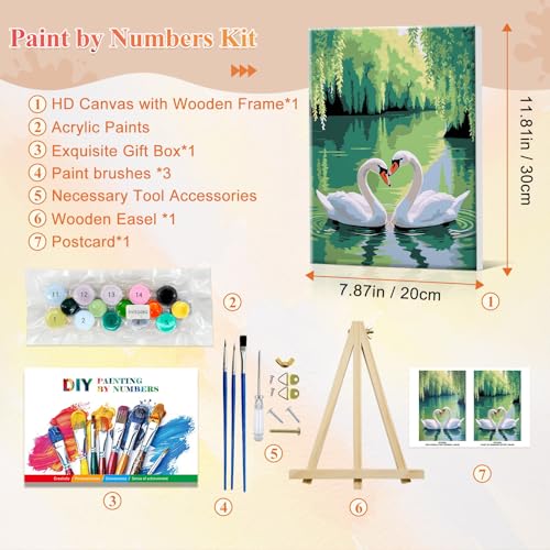JOOZ Swans Paint by Numbers Kit for Adults with Frame, 8x12 Inch - color: Swans 082