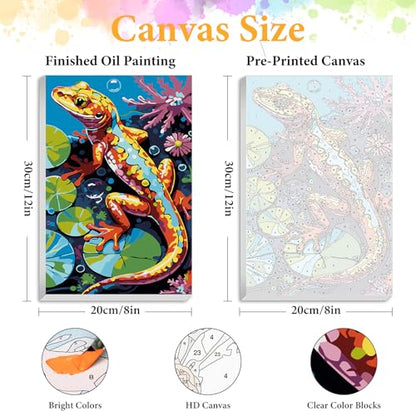 Framed Paint by Numbers Kit for Adults, Colorful Lizard Design 8x12 Inch - color: OPFUS2508-01