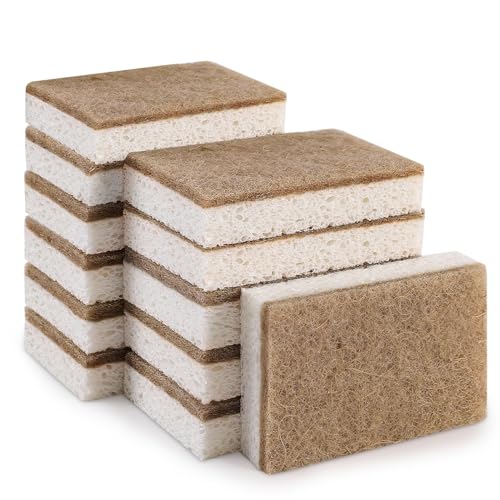 Natural Sponges for Dishes 12 Pack - Keep Soap Biodegradable Kitchen Sponge Compostable Coconut Scrubber - Eco Friendly Cleaning Sponges - color: Brown White 12pcs