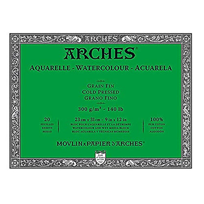 Arches Watercolor Paper Block, Cold Press, 9" x 12", 140 pound - size: 9"x12", style: Cold Press