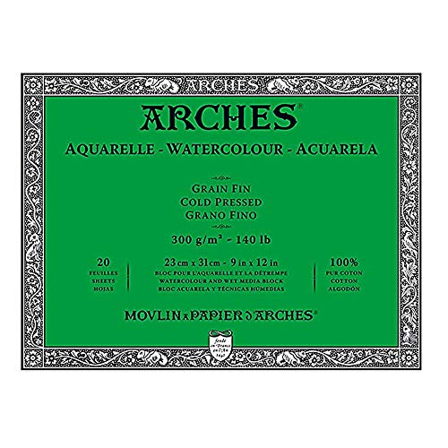 Arches Watercolor Paper Block, Cold Press, 9" x 12", 140 pound - size: 9"x12", style: Cold Press