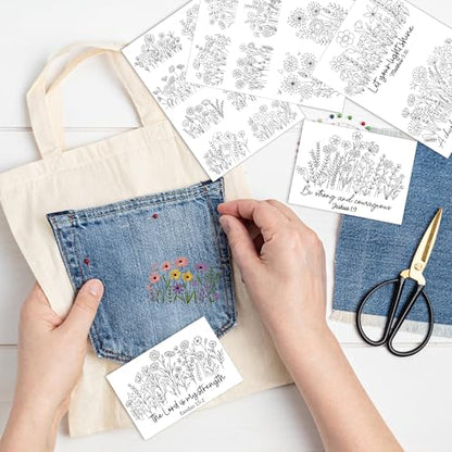 Water Soluble Stabilizer Embroidery Pattern - Bible Flower Stick & Stitch Embroidery Paper Wash Away, Wildflower Hand Sewing Patterns for T-Shirt Bag Towel (4 Sheets) - style: Flower974