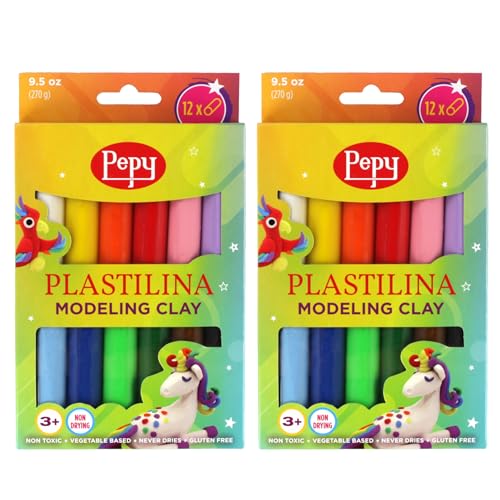 Pepy Plastilina Reusable and Non-Drying Modeling Clay; Set of 24; 2 Each of 12 Colors, 0.8 Ounces Each, Perfect for Arts and Crafts Projects - size: Set of 24