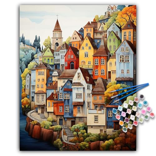 Paint by Numbers Kit for Adults Beginner, Colorful Village, 16x20 Inch - color: LBUSOPNF1P03
