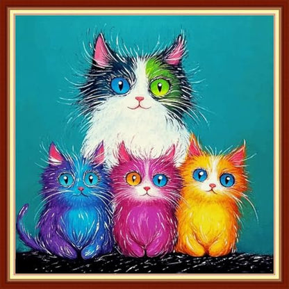 Fanxvivy Stamped Cross Stitch Kits for Beginners Full Range of Cross Stitching Preprinted Embroidery Kits for Adults, 11CT Embroidery Pattern Needlepoint Kits-Colorful Cat 18x18 inch - color: Artdesign40