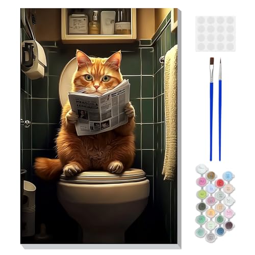 DOMROM Paint by Numbers for Adults, Funny Cat on Toilet DIY Paint by Number Kits on Canvas, Easy Canvas Painting by Numbers for Home Wall Decoration Gift 8x12 Inch - color: XBKT113