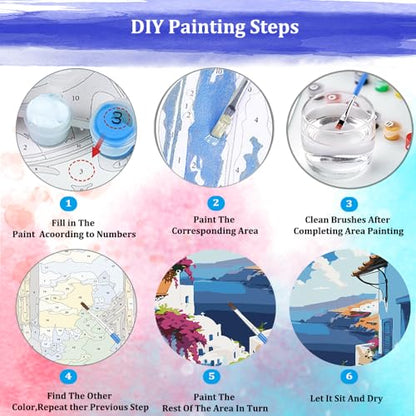 JUJUHOOD Sunset Santorini Paint by Numbers Kit for Adults,Watercolor Paintings Paint by Number Kits,Adult Paint by Number Canvas with Paintbrushes and Acrylic Pigment 16x20 inch - color: PNZXT-122