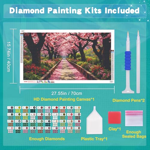 JOOZ Large Diamond Art Kits for Adults DIY 5D Cherry Blossom Diamond Painting Kits Full Drill Landscape Diamond Art Painting Flowers Gem Painting Kits for Gift Home Wall Decor 27.5x15.7 Inch - color: Cherry Blossom 052