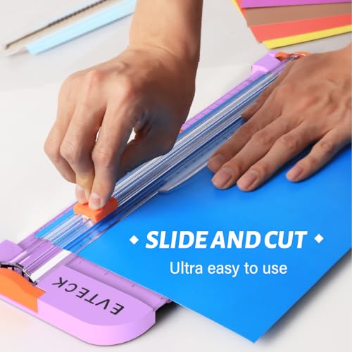 Evteck A4 Paper Cutter Slider Trimmer for Cardstock Photo Vinyl | 12 Inch, with Security Blade and Foldable Ruler, for Crafting Scrapbooking - color: Purple