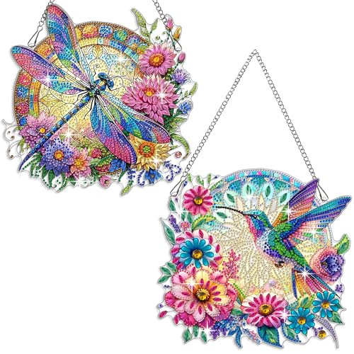 Muzagroo Art 5D Hummingbird Diamond Art Kits for Adults, Hanging Ornament Kits for Windows, DIY Special Shaped Diamond Art Suncathcer, Crystal Window Hanging Pendant Ornament 2PCS (Hummingbird) - color: Hummingbird