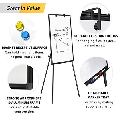 Maxtek Easel Whiteboard 36 x 24, Stand Tripod with Height Adjustable, Black | 3' x 2' Magnetic Dry Erase Surface, Flipchart Stand, Portable Tripod Easel for Office, Teaching, Home and Classroom - style: 36x24 Black