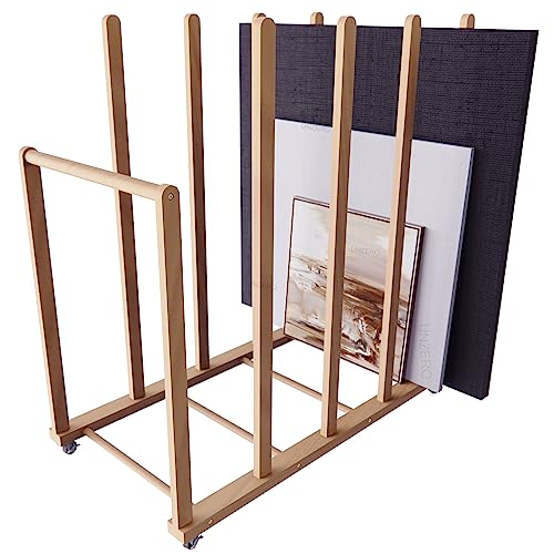 Art Storage Rack, Art Canvas Storage, Art Drying Rack, Canvas Boards Rack Art Storage with Handle & Caster Wheels for Drawing Board, Panel, Paper Pad for Art Studios, Artworks, Gallery - size: 21.5"D x 39.5"W x 42"H
