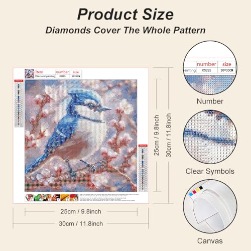 Acudotr Bird Diamond Art Kits for Adults, DIY Home Decor, 12x12 Inch | 5D DIY Diamond Painting kits, Full Round Drill Design, Easy for Beginners, Complete Tools Set, Prefect Handmade Gift