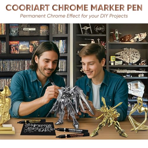 3 Colors Liquid Chrome Paint Markers, Metallic Mirror Chrome Pens | Silver, Gold, Copper Permanent High Gloss Markers Sets for Metal, Plastic, Fabric, Model Painting, Touch-Up & Repair Kit - color: 3 Colors Chrome Markers