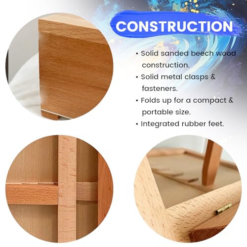 Portable Tabletop Easel for Painting, Wooden Desk Easel with Drawer & Palette, Adjustable Art Easel for Adults Beginners, Foldable Travel Easel with Handle & Strap (Beech Wood)