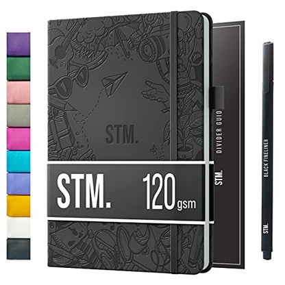 Bullet Dotted Journal Dot Grid Notebook | A5 Daily Journaling Notebooks for Personal Writing, Work, Women | 120gsm Thick Paper, Hard cover, Lay Flat Binding | 5x7 Journals Cuaderno Libretas de apuntes - color: Charcoal, style: Iconic (120gsm)