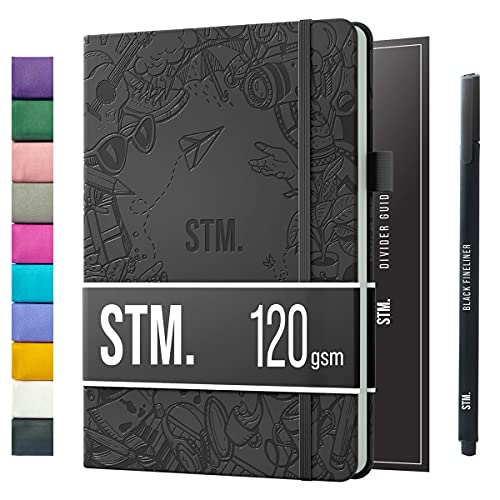 Bullet Dotted Journal Dot Grid Notebook | A5 Daily Journaling Notebooks for Personal Writing, Work, Women | 120gsm Thick Paper, Hard cover, Lay Flat Binding | 5x7 Journals Cuaderno Libretas de apuntes - color: Charcoal, style: Iconic (120gsm)