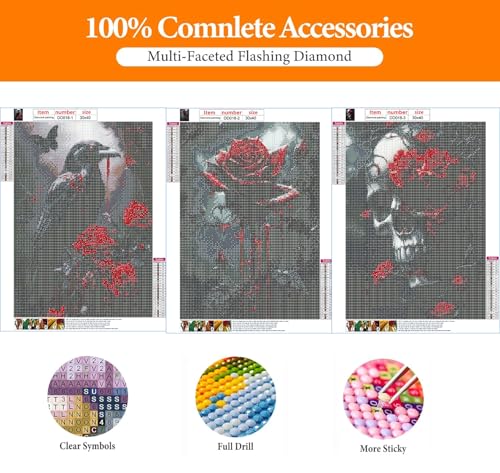 3-Pack Halloween Diamond Art Kits for Adults, Diamond Painting 12x16 Inch - color: DD018