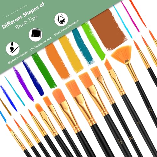 AROIC Acrylic Paint Brush Set,1pack/15pcs Nylon Hair Acrylic Painting Brush | Watercolor Rock Face Painting Brush, Artist Craft Brush Supplies, Paint Brush Set For All Purposes Children Adult painting - size: 15pcs