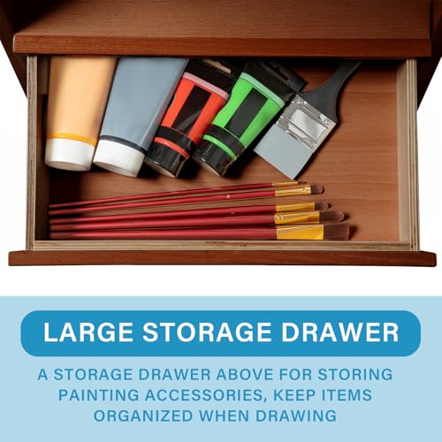 Large Beechwood H-Frame Studio Easel Stand with Storage Drawer, Walnut | Height Adjustable to 35Inches High, Suitable for Painting, Sketching and Displaying - style: Basic Walnut