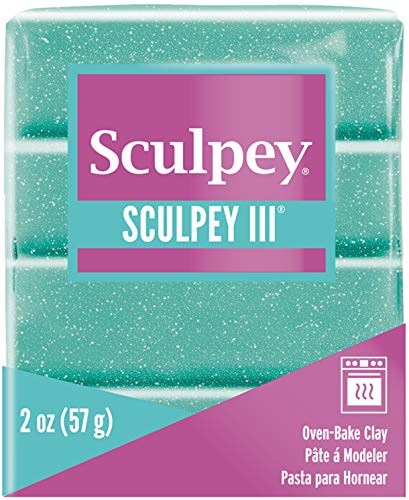 Sculpey III Polymer Oven-Bake Clay, Turquoise Glitter, Non Toxic, 2 oz. bar, Great for modeling, sculpting, holiday, DIY, mixed media and school projects.Perfect for kids & beginners!,S302 574 - color: Turquoise Glitter