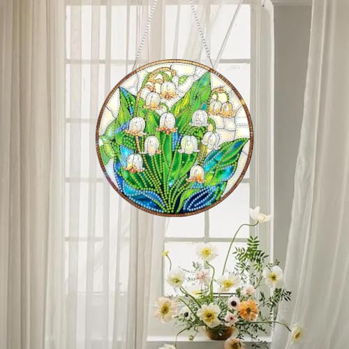 RYMILIE Hanging Diamond Art Kits for Adults White Flowers 8x8inch - color: DP04408