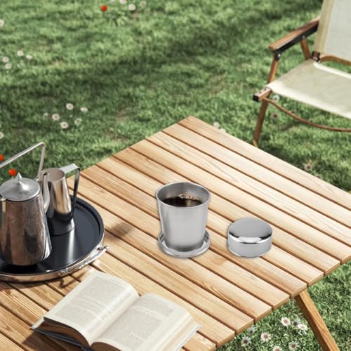 Stainless Steel Collapsible Cup, 150ml Camping Folding Cup Retractable Travel Mug with Lid Keychain Portable Drinking Outdoor Demountable Stackable Expandable Protective Cap for Hiking Picnic(M) - size: M