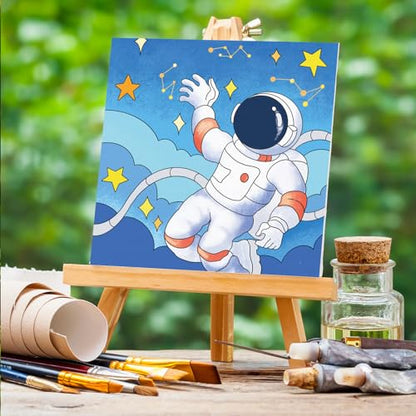 Anseal 12 Packs Pre Drawn Canvas to Paint, 4" X 4" Space Pre-Printed Canvas Paint Party, Stretched Outline Painting Boards for Beginners, Party Favor - style: Space