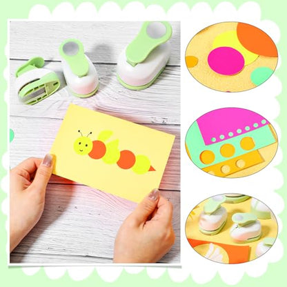 CHENGU 6 Pcs Circle Punch Set 3in/2in/1.5in/1in/0.6in/0.3in Scrapbook Hole Punchers Crafting with 10 Sticker Paper Round Cutter Scrapbook for Office Supplies DIY Albums Photos(Green) - color: Green, style: Circle