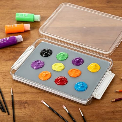 1 Pcs Neutral Grey Tempered Glass Palette for Oil Painting Paint Palette with Container & Lid & Sponge Keeps Paint Fresh for Artist DIY Color Mixing Travel Outdoor