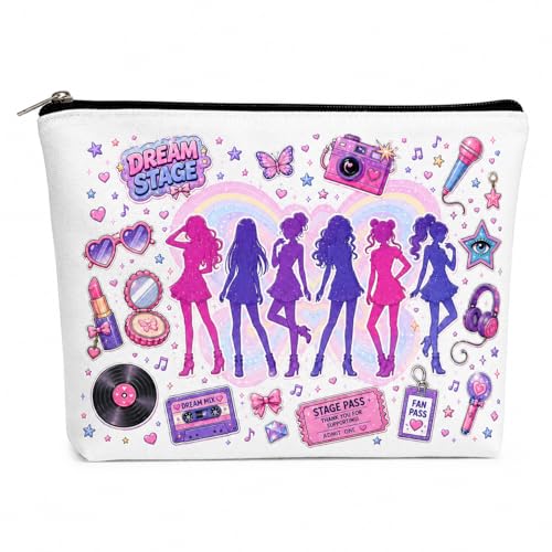 KATSEYE Merch Cosmetic Pouch for Women, Pop Girl Group Makeup Bag, Cute Fan Travel Organizer Bag, Canvas Toiletry Pouch for Concert and Daily Essentials (C)