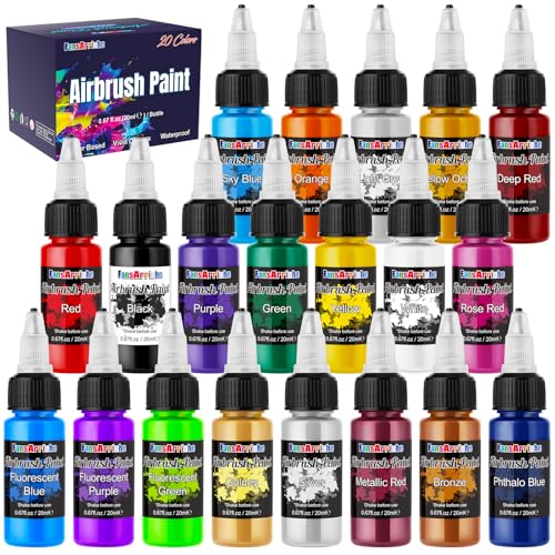FansArriche Airbrush Paint Set, 20 Colors x 20 ml Air Brush Painting Set | Ready to Spray Water-Based Opaque & Neon Colors Acrylic Air Brush Paint Kit for Beginners, Artists, DIY Projects - color: 20 Colors