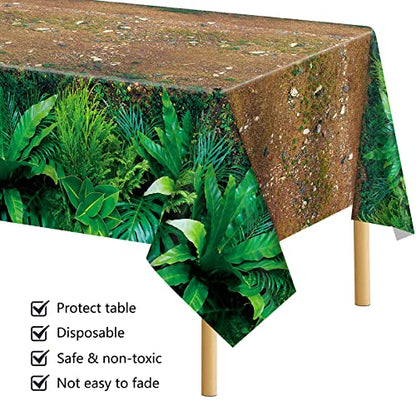 durony 2 Pieces Forest Path Tablecloth Safari Jungle Table Cover Waterproof Plastic Party Table Cover for Safari Jungle Birthday Baby Shower Party Supplies Table Decor, 108 x 54 Inch - style: Forest Path