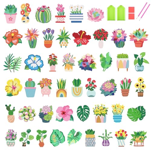 48 Pcs Diamond Art Sticker Kits for Kids, Flower Diamond Gem Stickers Kit - color: SYT007