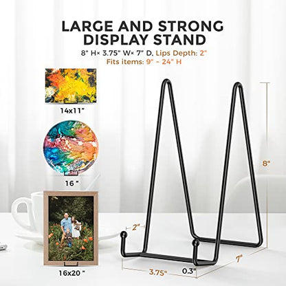 TR-LIFE 4 Pack 8 Inch Large Plate Stands for Display - Holder Stand + Metal Frame for Picture, Book, Decorative Platter, Photo Easel - size: 8 Inch