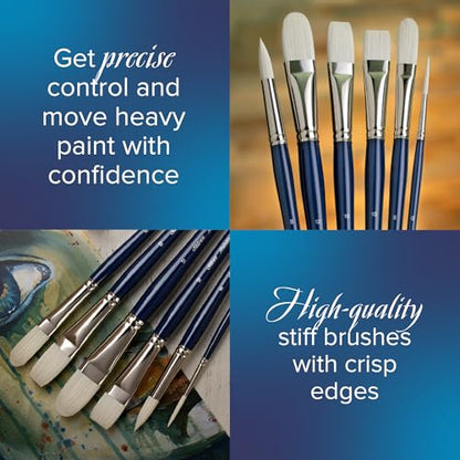Silver Brush Limited Bristlon Long Handle Rounds Oil Paintbrush Set, 7pc | Sizes 00, 0, 1, 2, 3, 4, 6, Stiff Fine Point White Synthetic Bristle, Lightly Textured Strokes, Superb Paint Absorbency - color: Long Handle Rounds, size: 7 count