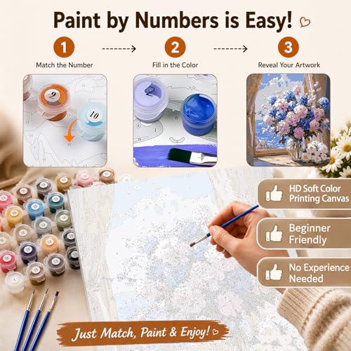 AUKELHJ Paint by Numbers Kit for Adults Beginner, Vase Flowers, 16X20 Inch - color: 17-Flowers