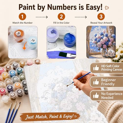 AUKELHJ Paint by Numbers Kit for Adults Beginner, Vase Flowers, 16X20 Inch - color: 17-Flowers