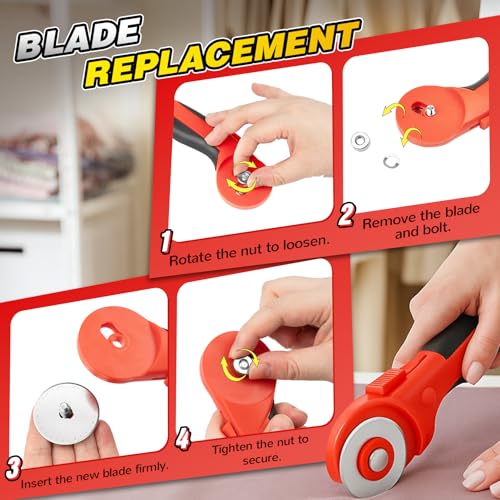 DIYSELF Fabric Rotary Cutter, 45mm Rolling Cutter for Sewing with 5 Blades | Quick Blade Change, Wheel Cutter Sewing Tool for Fabric and Leather, Fabric Cutter Rotary Tool for Quilting and Crafts - color: Red