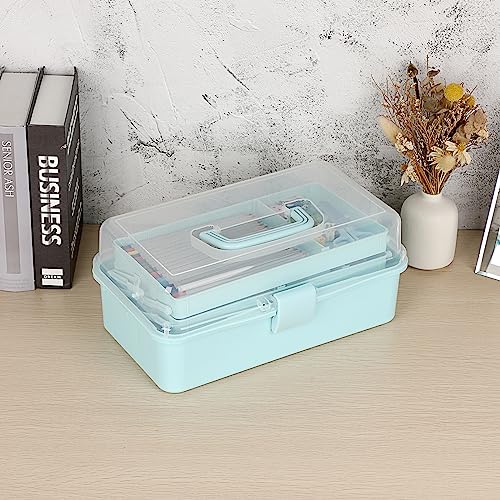 BTSKY 3-Layer Plastic Dividing Storage Box Craft Organizer and Storage | Portable Handled Art Supply Organizer with Adjustable Spacers Multipurpose Home Utility Box for Medicine Sewing(Blue) - color: Blue