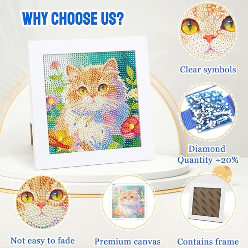 Leixonl Diamond Art Kits for Kids with Framed (7 in) Cartoon Animals DIY Gem Art Painting - Arts & Crafts Gifts for Beginners & Teens (1p-6 in-cat-02) - color: 1p-6 in-cat-02