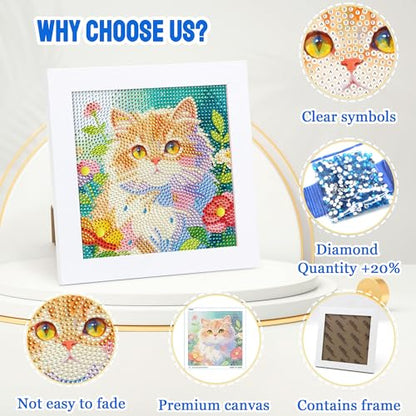 Leixonl Diamond Art Kits for Kids with Framed (7 in) Cartoon Animals DIY Gem Art Painting - Arts & Crafts Gifts for Beginners & Teens (1p-6 in-cat-02) - color: 1p-6 in-cat-02